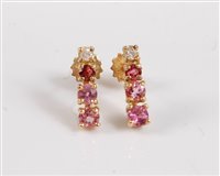 Lot 2677 - A pair of diamond, pink sapphire, pink...