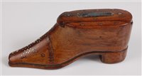 Lot 1271 - A 19th century treen shoe snuff, having brass...