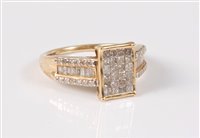 Lot 2639 - A 9ct diamond ring, the rectangular panel set...