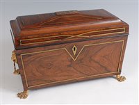 Lot 1292 - A Regency rosewood and brass inlaid tea caddy,...