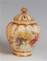 Lot 1052 - *A large Royal Worcester porcelain blush ivory...
