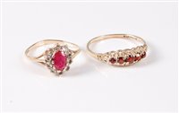Lot 406 - A 9ct synthetic ruby and CZ cluster ring, size...