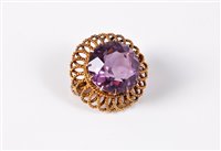 Lot 416 - An amethyst brooch, the round faceted amethyst,...