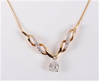 Lot 452 - A 9ct and CZ set necklace, the pear shaped CZ...