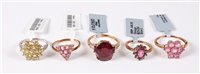 Lot 454 - Five 9ct gemset rings, to include a ruby and...