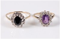 Lot 457 - A 9ct sapphire and diamond cluster ring, size...