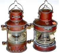 Lot 15 - A copper mast head lantern together with one...