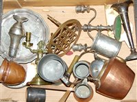 Lot 160 - Three boxes of assorted metal wares in brass,...
