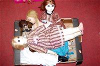 Lot 164 - Two boxes to include celluloid and other dolls,...