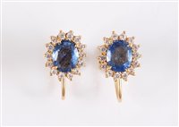 Lot 2588 - A pair of 18ct sapphire and white hardstone...