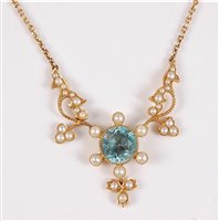 Lot 1166 - *An Edwardian zircon and pearl pendant, the...