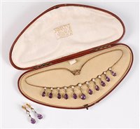 Lot 1152 - *A 15ct amethyst, diamond and pearl necklace,...