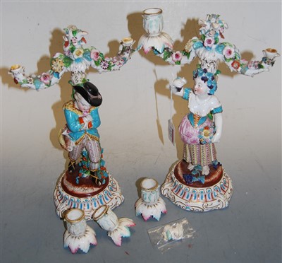 Lot 1079 - A pair of continental porcelain two-light...