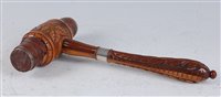Lot 1281 - A Victorian carved sycamore presentation gavel,...