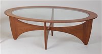Lot 429 - A G-Plan teak Surfboard oval coffee table,...