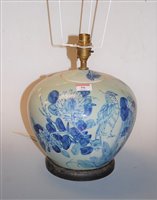 Lot 56 - A large table lamp base underglazed blue...