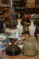 Lot 97 - A pair of turned alabaster and brass mounted...