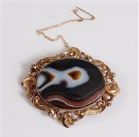 Lot 312 - An agate specimen brooch, the oval agate...