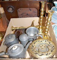 Lot 180 - A box of miscellaneous metalwares to include...