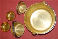 Lot 185 - A large brass preserve pan with iron swing...