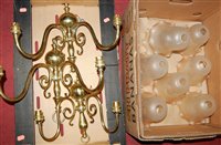 Lot 206 - A set of three lacquered brass twin sconce...