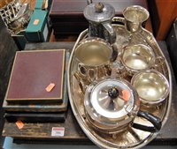 Lot 386 - An oak cased canteen of silver plated cutlery;...