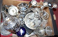 Lot 398 - A box of miscellaneous silver plated wares, to...