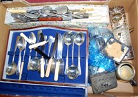 Lot 399 - Two boxes of miscellaneous silver plated wares,...