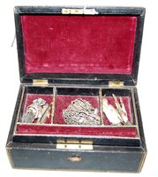 Lot 443 - A Victorian black leather clad jewellery box...