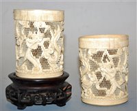 Lot 471 - A pair of Indian bone carvings each pierced...