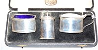 Lot 475 - A George V silver three piece cruet to include...