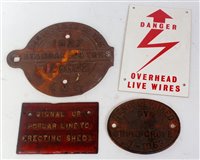 Lot 44 - A cast iron and enamel distant arm signal...