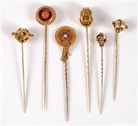 Lot 2507 - Six stick pins: to include an Etruscan revival...