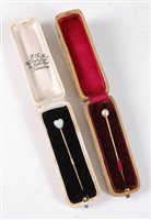 Lot 2511 - Two stick pins: the first set with a heart...
