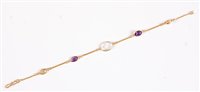 Lot 2613 - A 14k moonstone, amethyst and citrine bracelet,...