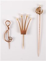Lot 2560 - A 9ct cultured pearl stick pin by Merle...