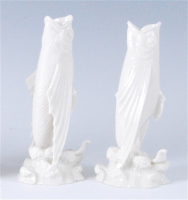 Lot 1101 - A pair of first period Belleek porcelain fish...