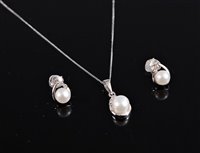 Lot 2614 - A 9ct white gold cultured pearl and diamond...