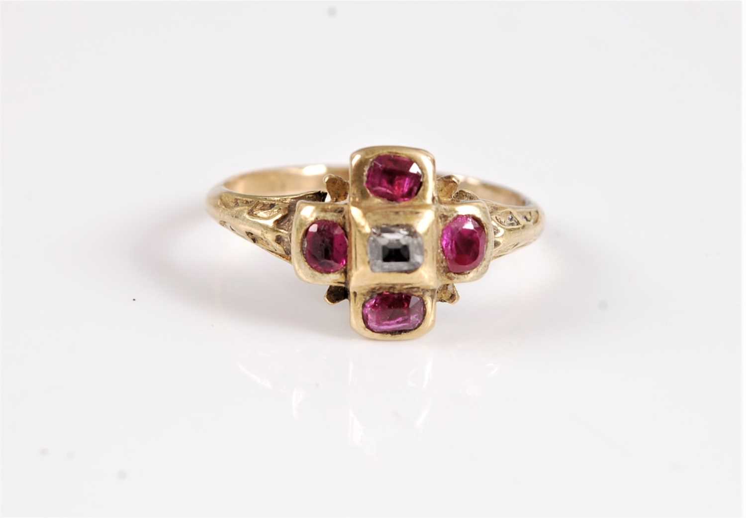 Lot 2840 - An 18th century ruby and diamond ring, the...