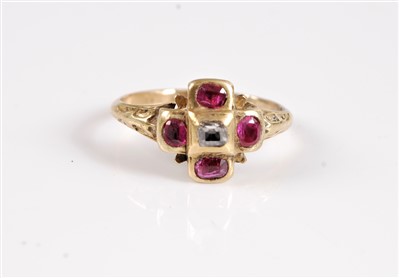 Lot 2840 - An 18th century ruby and diamond ring, the...