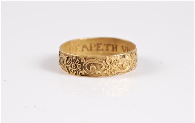Lot 1290 - A posy ring, possibly 17th century, the 5mm...