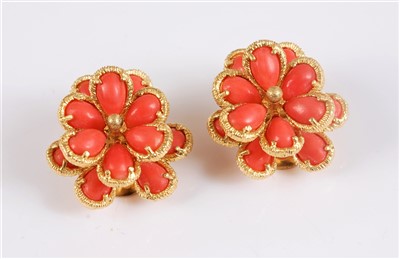 Lot 1253 - A pair of Boucheron 18ct coral flowerhead...