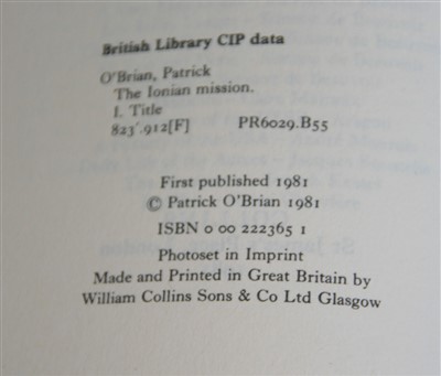 Lot 1019 - O’BRIAN, Patrick. The Ionian Mission. Collins,...