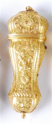 Lot 1364 - A George III gilt metal etui, of waisted form,...