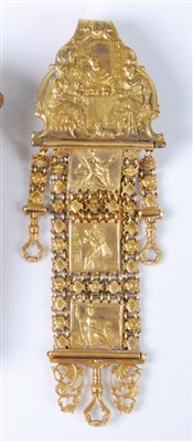 Lot 1366 - A late 18th century gilt metal chatelaine, the...