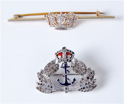 Lot 2670 - A 15ct gold and platinum faced safety pin bar...