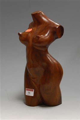 Lot 16 - A modern carved hardwood sculpture of a female...