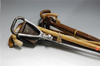Lot 123 - A collection of assorted walking sticks;...