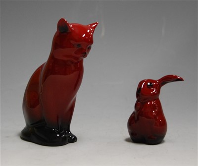 Lot 167 - A Royal Doulton flambé figure of a cat, in...