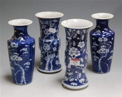 Lot 179 - A pair of Chinese blue and white Gu shaped...